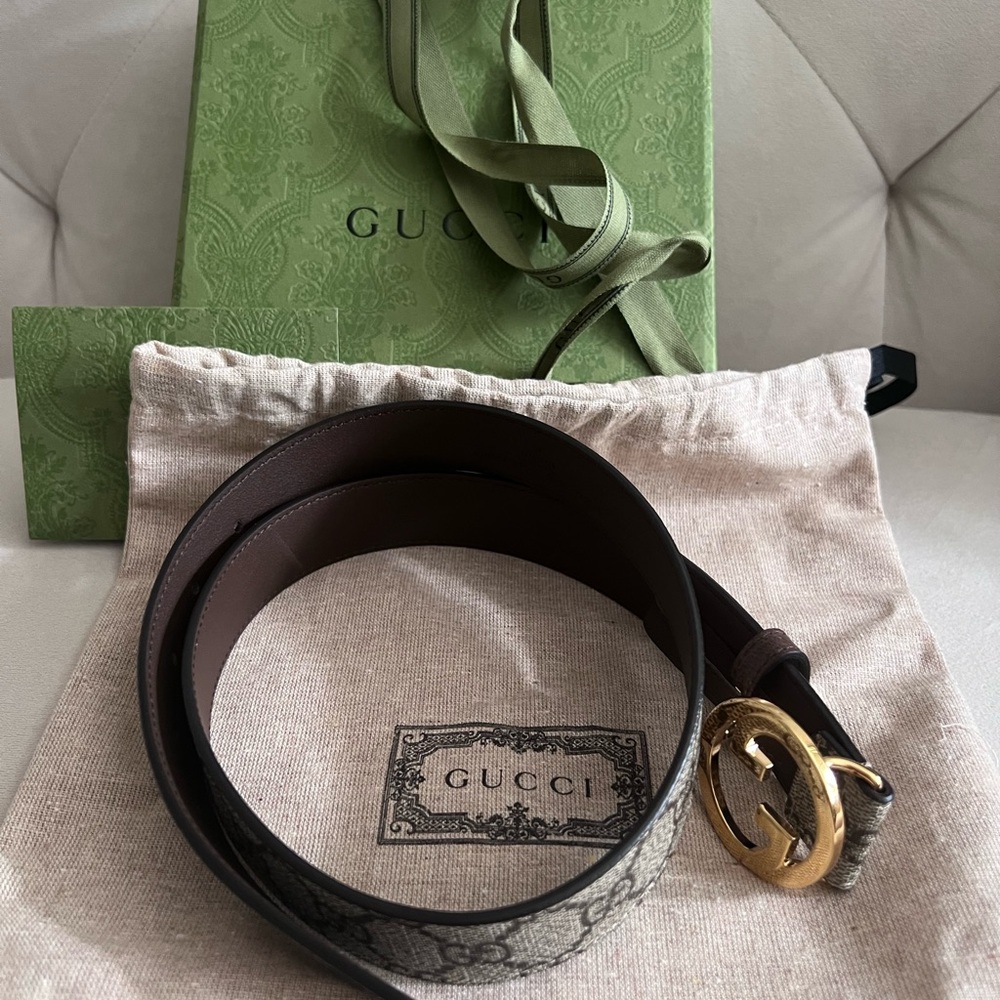 Gucci Brown GG Canvas Belt with Gold Double G Buckle (Monogram) - Picture 14 of 16